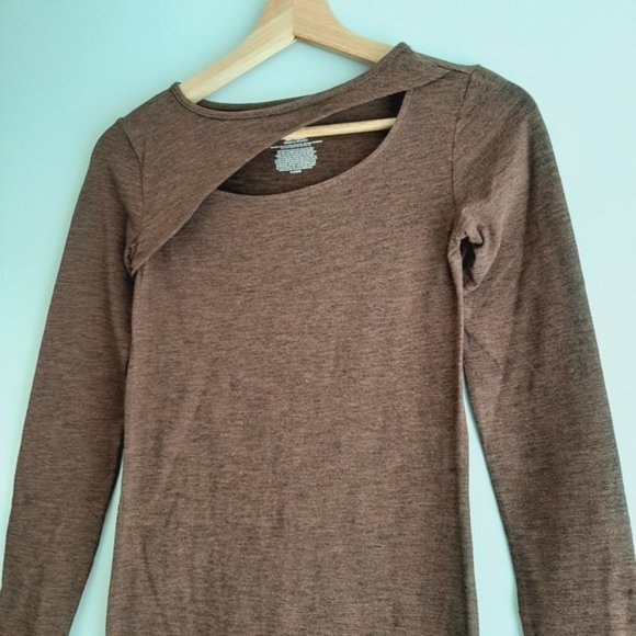 NOBO No Boundaries Cut-Out Comfy Long Sleeve Jersey Knit Mini Dress Brown Sz XS - Picture 6 of 13